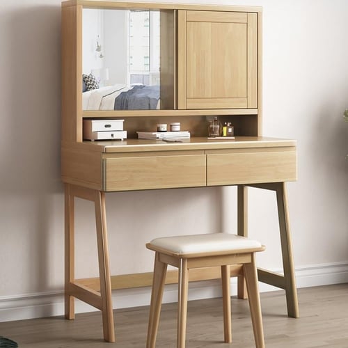 طاولة تزيين عصرية بمرآة مخفية وخزانة تخزين مدمجة م...