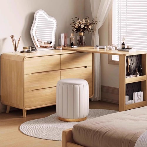 طاولة تزيين مع خزانة ستة أدراج ومرآة سحابية بإضاءة...