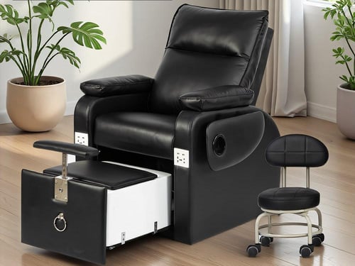 كرسي صالون جلد احترافي مع حوض أقدام
