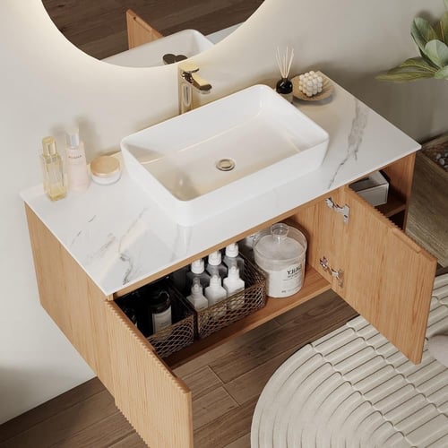 أثاث حمام خشب بلوط مع أسطح رخامية فاخرة