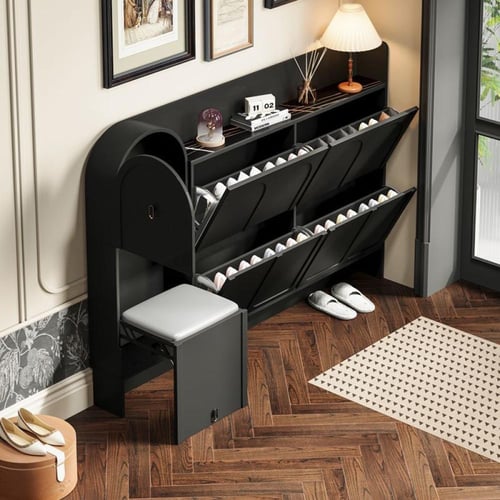 خزانة أحذية عملية بتصميم أنيق مع مقعد