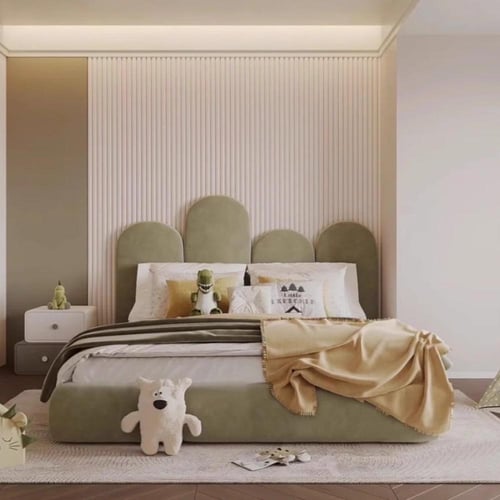 سرير قماشي أخضر بطراز اسكندنافي – بساطة عصرية