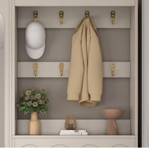 خزانة أحذية رفيعة مع مرآة كاملة الطول ورف معاطف