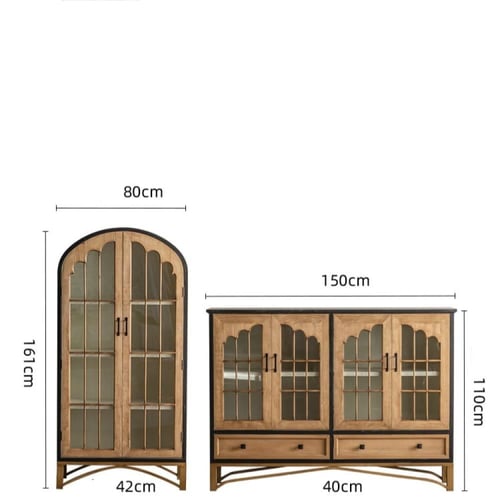 خزانة كتب وخزانة عرض ريفية أمريكية – خشب صلب ببابي...
