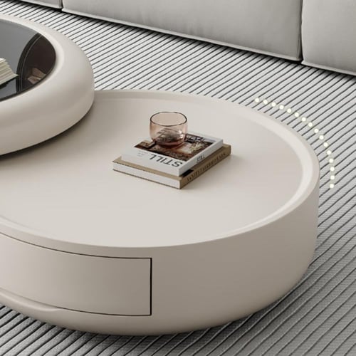 طاولة قهوة عصرية بتصميم كريمي فاتح (قطعتان)