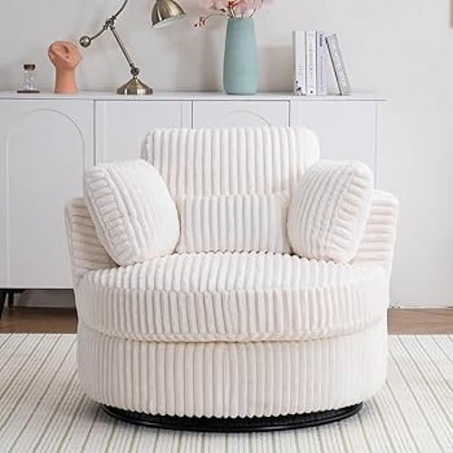 ريكة مفردة دوارة 360° من قماش الكوردروي الكريمي