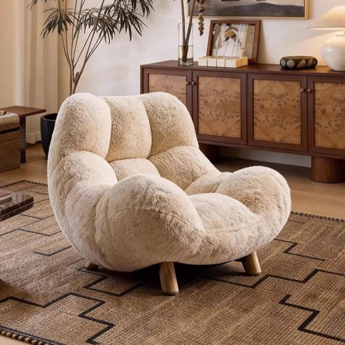 كرسي أريكة ناعم بملمس فرو الأرنب – تصميم كلاسيكي م...