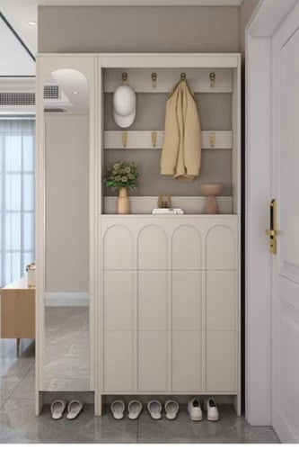 خزانة أحذية رفيعة مع مرآة كاملة الطول ورف معاطف