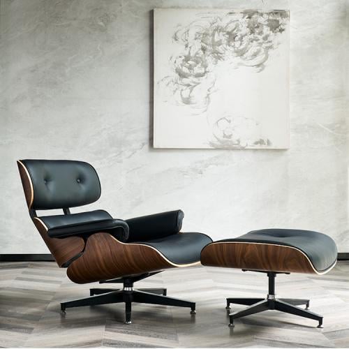 كرسي جلد طبيعي مع مسند أقدام