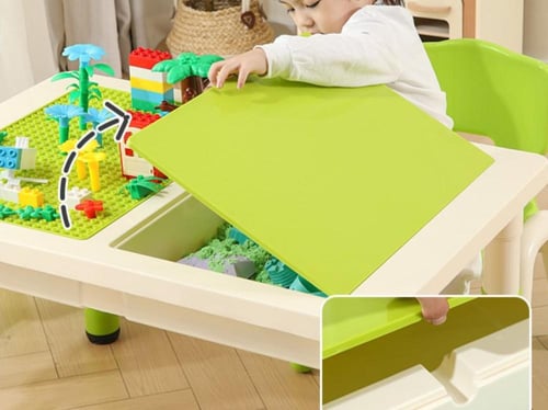 طاولة مكعبات بناء متعددة الوظائف للأطفال – مع كراس...