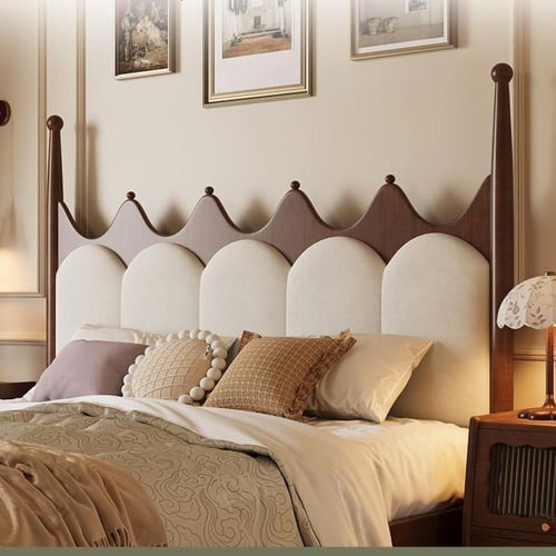 سرير خشبي صلب بتصميم فرنسي كلاسيكي منجد – فخامة مر...