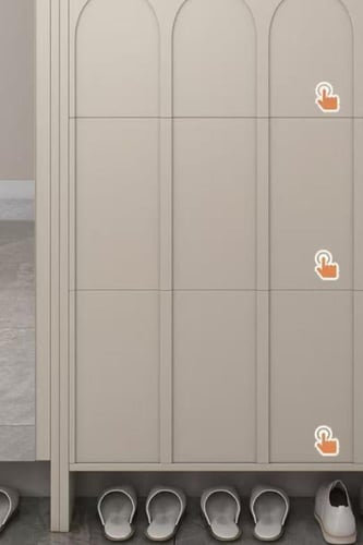 خزانة أحذية رفيعة مع مرآة كاملة الطول ورف معاطف