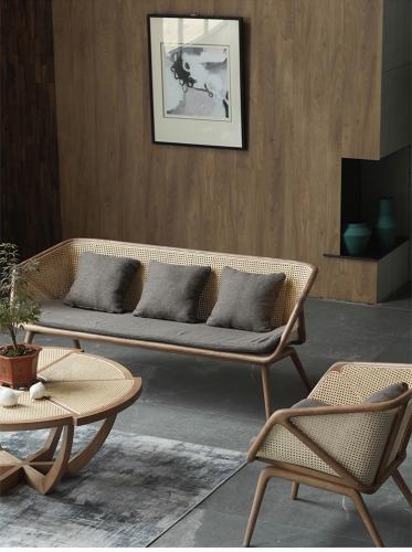 طقم أريكة من الخيزران مستوحى من الطراز الإسكندنافي