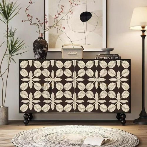 خزانة مدخل فرنسية كلاسيكية – خشب صلب بنقوش أنيقة