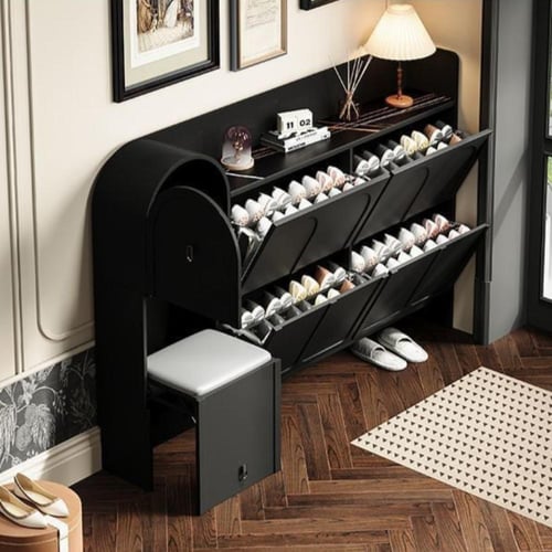 خزانة أحذية عملية بتصميم أنيق مع مقعد