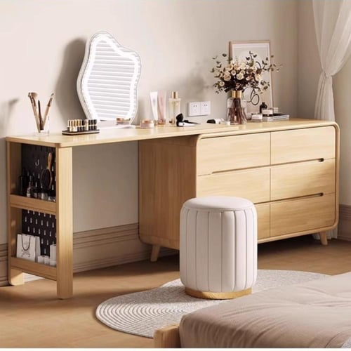 طاولة تزيين مع خزانة ستة أدراج ومرآة سحابية بإضاءة...