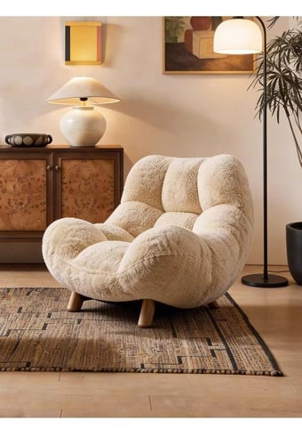 كرسي أريكة ناعم بملمس فرو الأرنب – تصميم كلاسيكي م...