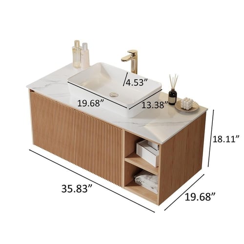 أثاث حمام خشب بلوط مع أسطح رخامية فاخرة