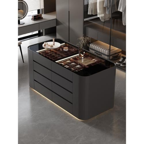 خزانة جزيرة عرض وتخزين — خشب صلب مطلي بالأسود الفا...