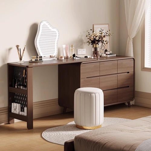 طاولة تزيين مع خزانة ستة أدراج ومرآة سحابية بإضاءة...