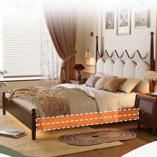 سرير خشبي صلب بتصميم فرنسي كلاسيكي منجد – فخامة مر...