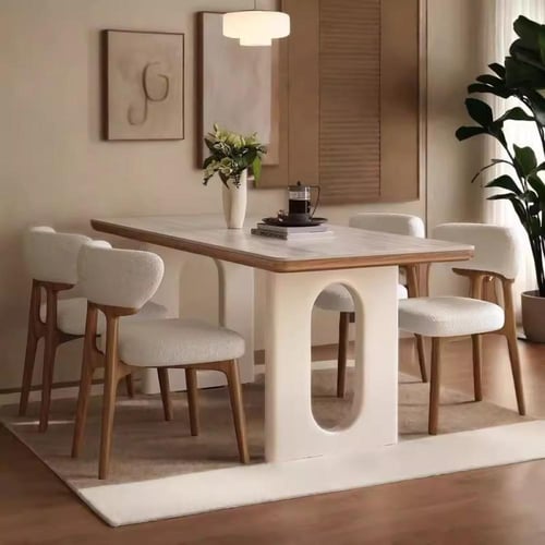 طاولة طعام ترافرتين – تصميم عصري بسيط بلون الجوز