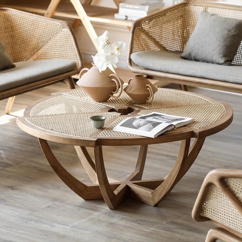 طقم أريكة من الخيزران مستوحى من الطراز الإسكندنافي