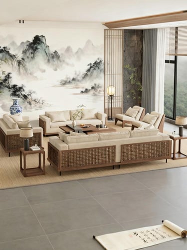 أريكة خشب مع مقاعد واسعة