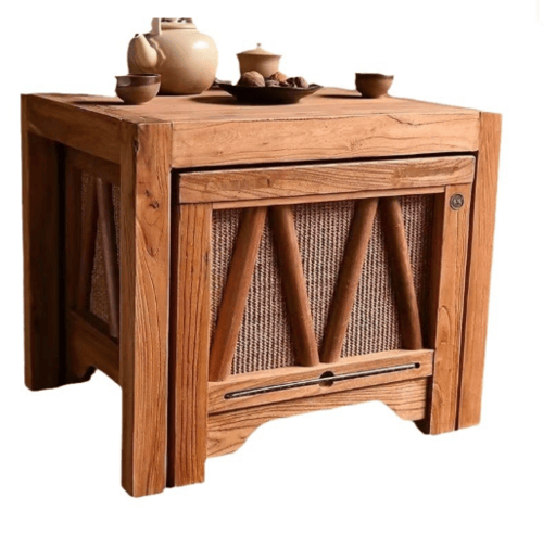 موقد خشبي كطاولة شاي خارجية