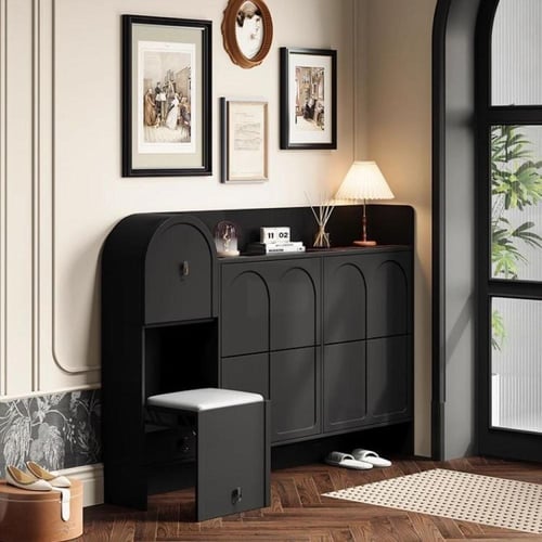 خزانة أحذية عملية بتصميم أنيق مع مقعد