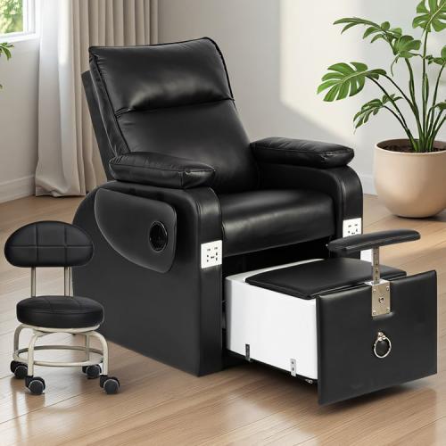 كرسي صالون جلد احترافي مع حوض أقدام