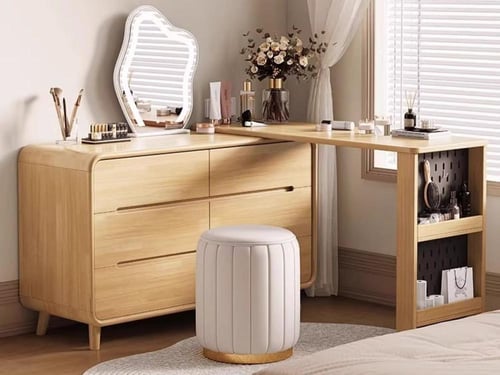 طاولة تزيين مع خزانة ستة أدراج ومرآة سحابية بإضاءة...