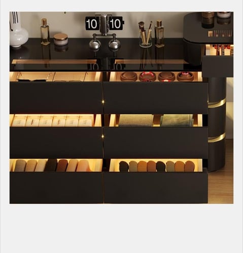 طاولة تزيين خشبية عصرية مع مرآة LED وخيارات تخزين...