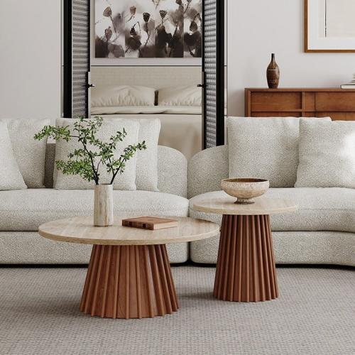 طقم طاولة قهوة وطاولة جانبية – تصميم وابي سابي عصر...