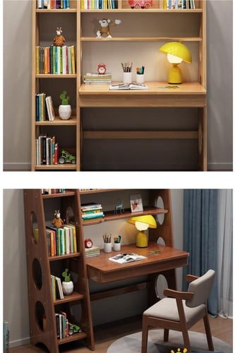 مكتب دراسي مع رف كتب مدمج