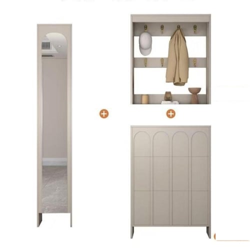 خزانة أحذية رفيعة مع مرآة كاملة الطول ورف معاطف