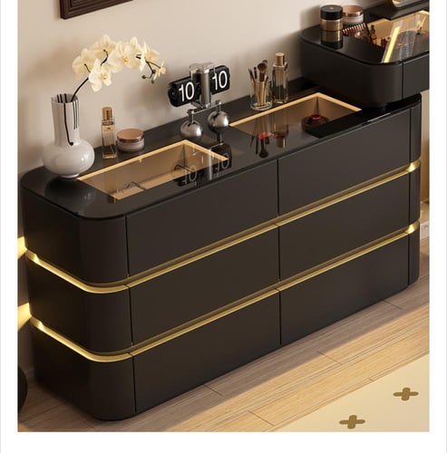 طاولة تزيين خشبية عصرية مع مرآة LED وخيارات تخزين...