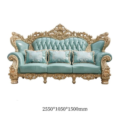 طقم كنب جلد كلاسيكي بتصميم أوروبي