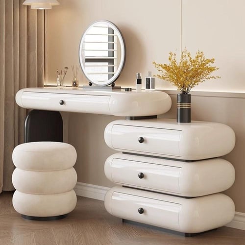 طاولة تزيين عصرية مع خزانة تخزين ومرآة LED