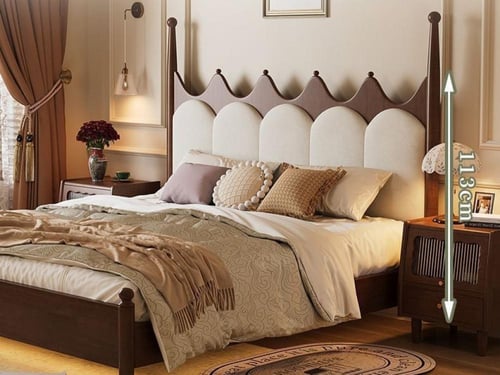 سرير خشبي صلب بتصميم فرنسي كلاسيكي منجد – فخامة مر...