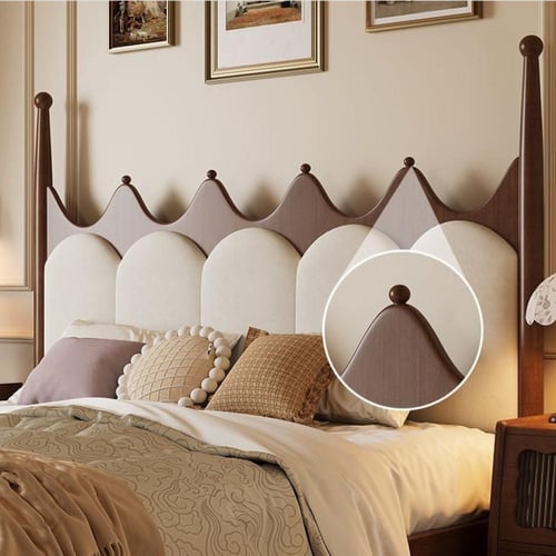 سرير خشبي صلب بتصميم فرنسي كلاسيكي منجد – فخامة مر...