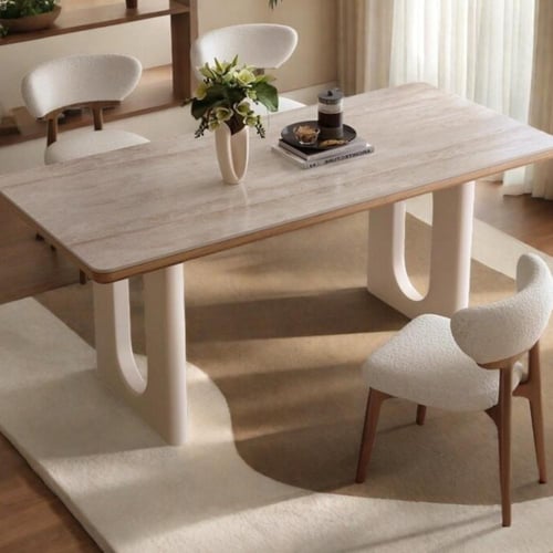 طاولة طعام ترافرتين – تصميم عصري بسيط بلون الجوز