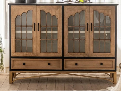 خزانة كتب وخزانة عرض ريفية أمريكية – خشب صلب ببابي...