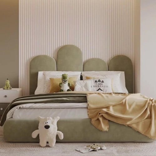 سرير قماشي أخضر بطراز اسكندنافي – بساطة عصرية