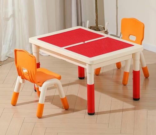 طاولة مكعبات بناء متعددة الوظائف للأطفال – مع كراس...