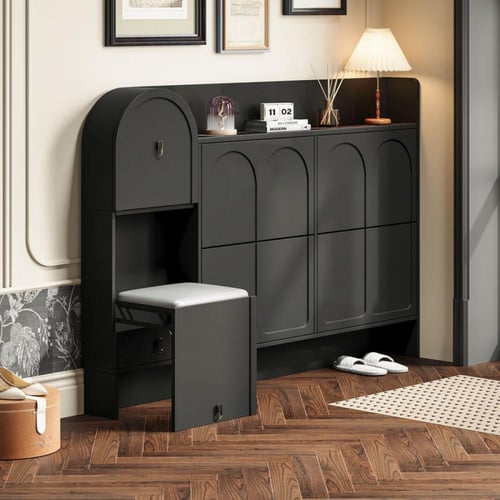 خزانة أحذية عملية بتصميم أنيق مع مقعد