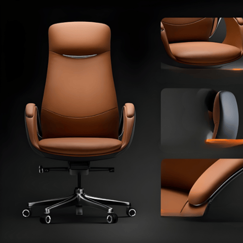 كرسي مكتب تنفيذي فاخر – جلد طبيعي وإسفنج عالي الكث...