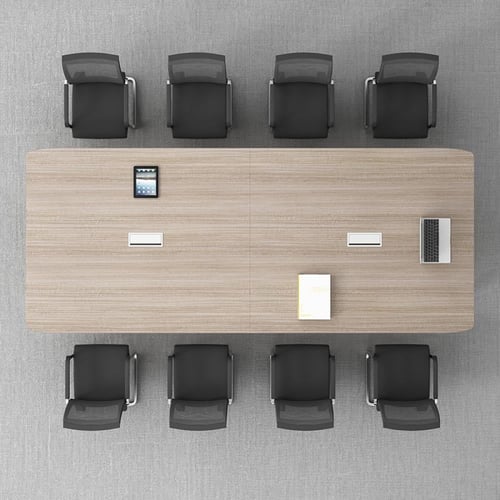 طاولة اجتماعات مع كراسي ظهر شبك تصميم بسيط وراقي