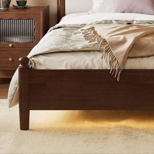 سرير خشبي صلب بتصميم فرنسي كلاسيكي منجد – فخامة مر...