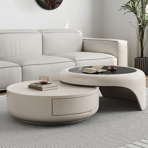طاولة قهوة عصرية بتصميم كريمي فاتح (قطعتان)